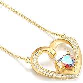 TIMELESSTAR Gold Heart Necklace for Women Gifts with Premium Birthstones|Lab-Grown Emerald|Lab-Grown Moissanite|14K Gold Plated 925 Sterling Silver Non Tarnish