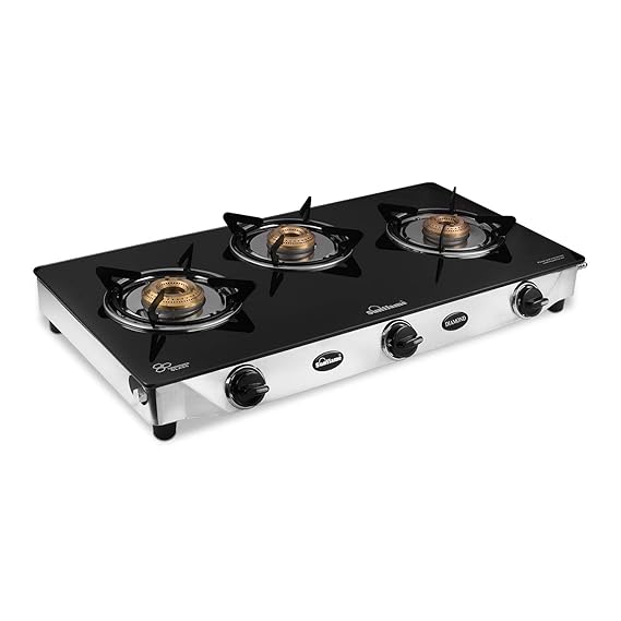 Buy Sunflame Diamond Glass Glass Top 3 Burner Gas Stove, Manual Ignition, Black Online at Low