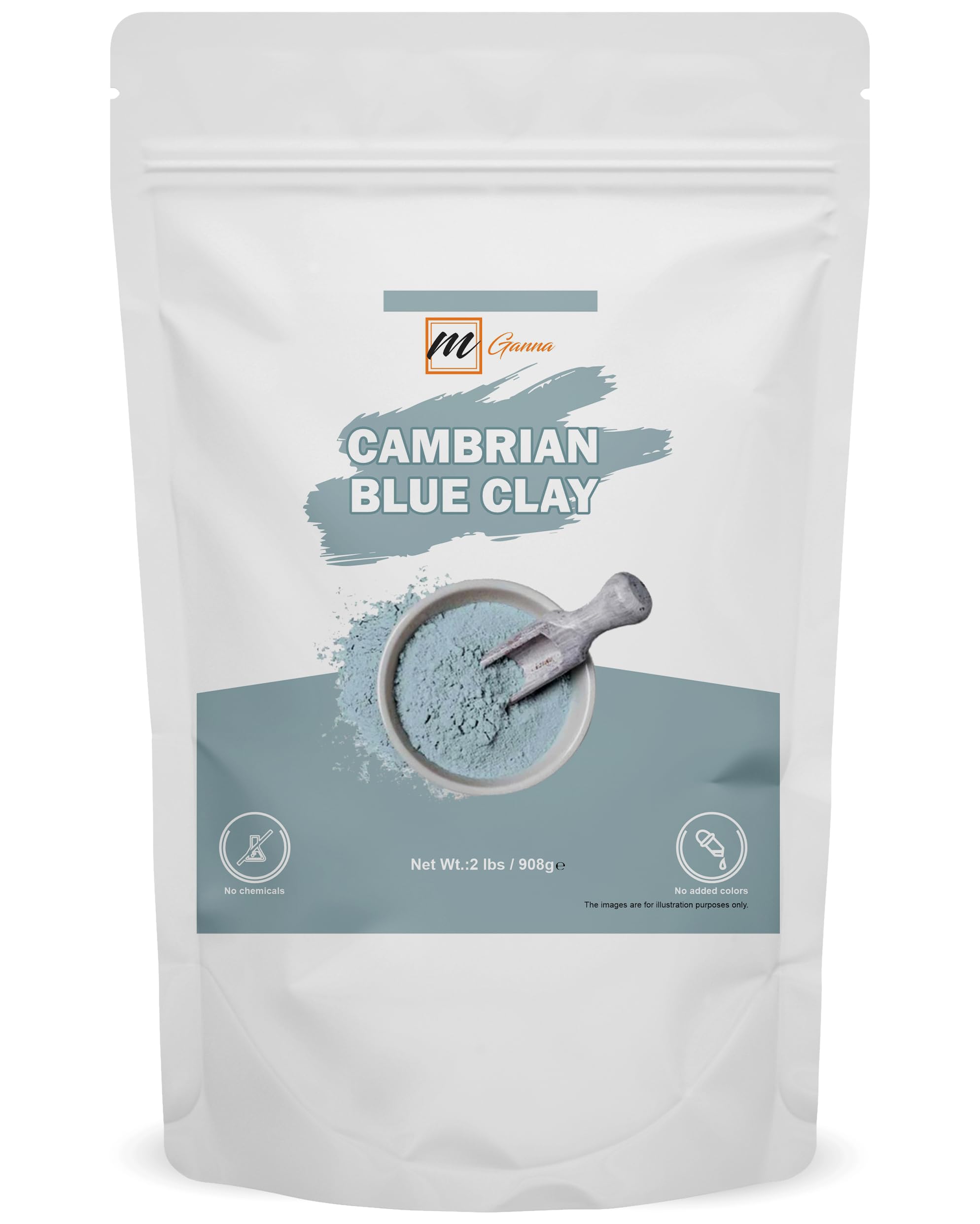 mGanna 100% Natural Cambrian Blue Clay for Facial Masks, Creams, Body Wraps, Soft Peels and Scrubs, and Soap Making 2 LBS / 908 GMS