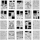 Ilyever 20 Pack Over 1000 Different Pattern Plastic Bullet Journal Stencil Lettering Stencil Drawing Painting Alphabet Number Craft Ruler Templates for Scrapbooking Card Craft Projects,4x7 Inch
