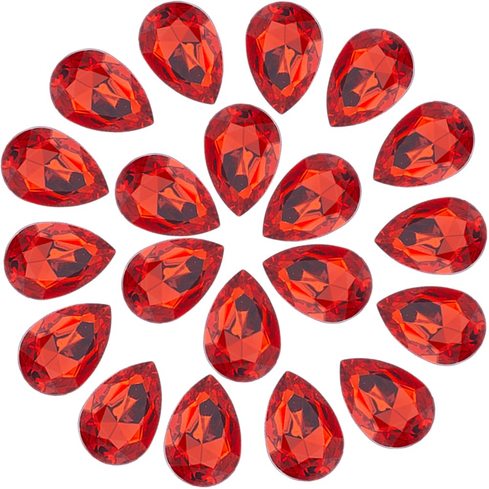 GORGECRAFT 40Pcs Teardrop Big Rhinestones Cabochons Pointback Acrylic Gem Stones Glass Faceted No Hole Gems Dress Accessories for Jewelry Making Costume Clothes Garments Arts DIY Crafts Red 30x20mm
