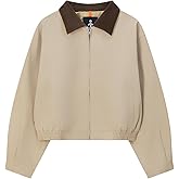 Orolay Women's Cropped Barn Jacket Casual Utility Zip Up Jacket Corduroy Collar Fall Trench Coat