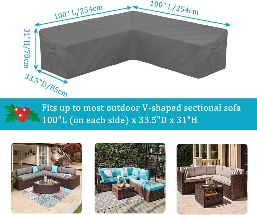 STARTWO Outdoor V Shaped Sectional Sofa Cover, Heavy Duty Waterproof Patio Sectional Furniture Set Covers Premium Durable Fabric Garden Couch Protector Designed with Windproof Straps Air Vent(Gray) : Garden & Outdoor