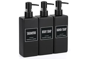 Segbeauty 16.9oz Matte Black Bathroom Set, 3pcs Refillable Shampoo and Conditioner Bottle, 500ml Empty Plastic Square Soap Dispenser, Press Pump Dish Soap Dispenser