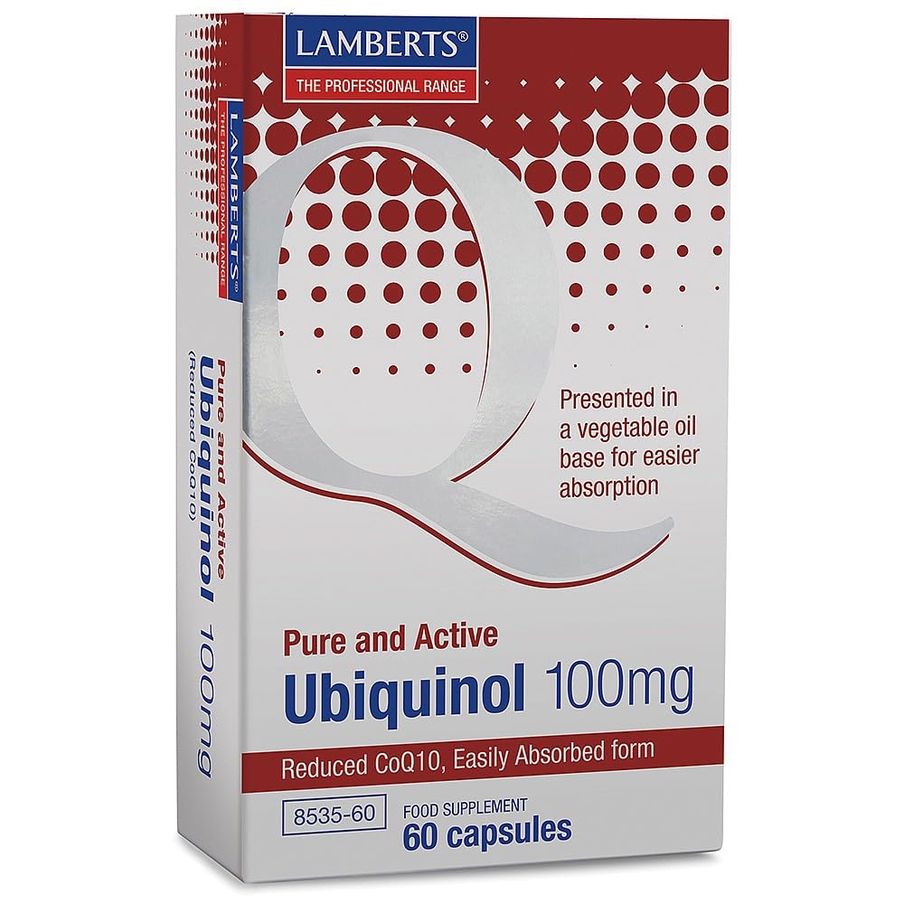 Lamberts Ubiquinol 100mg – Reduced Form of Co-Enzyme Q10 – High Absorption CoQ10 – 60 Easy-Swallow Capsules
