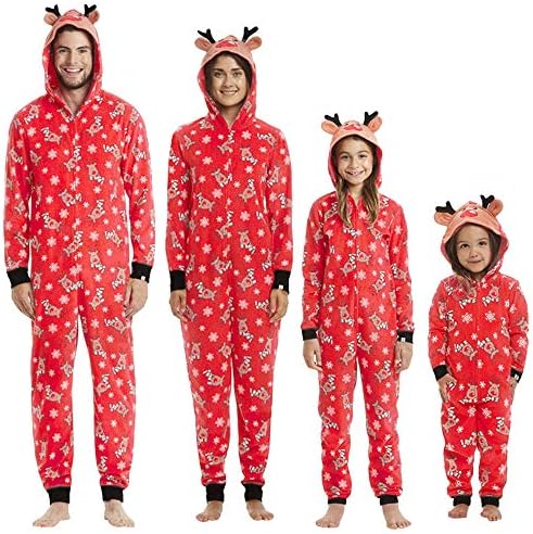 KFSO Elk Antlers Matching Family Pajamas Christmas Sleepwear Cotton Baby Boy Girl PJs Zipper Jumpsuit (Kids, 2-3 Years)