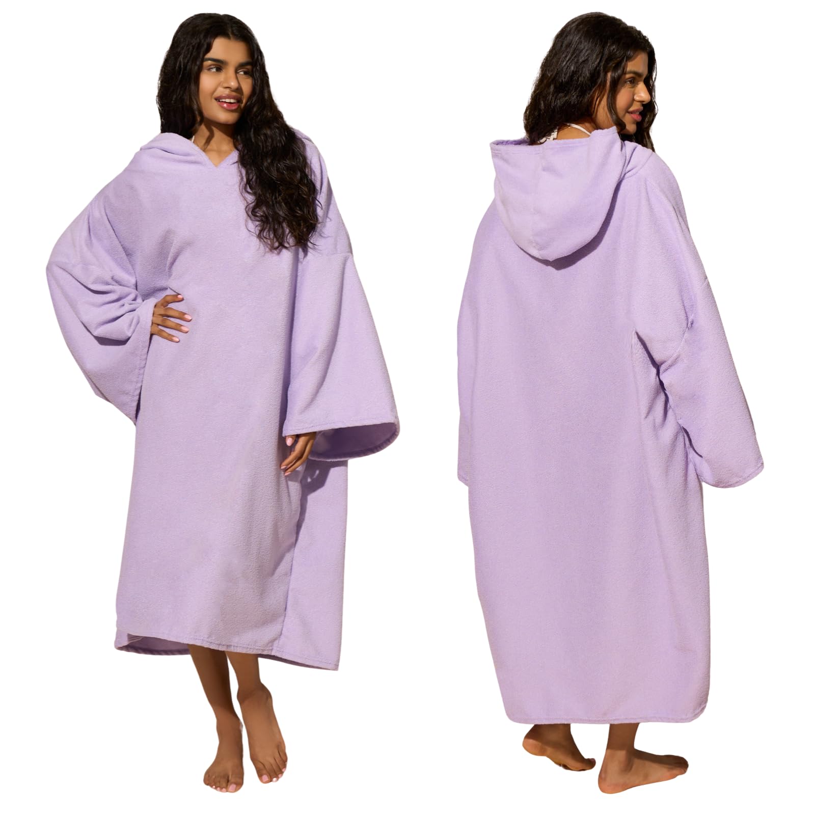 Brentfords Changing Robes Adult Womens, Towel Poncho Hooded Large Bath Swim Surf Beach Absorbent Quick Dry Microfibre Beach Poncho Men Women, Lilac Purple