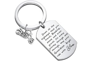 FUSTMW Biker Keychain Motorcycle Gift Ride Safe Keychain May Your Guardian Angel Ride with You New Driver Gift for Biker
