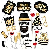 40th Birthday Props by PartyGraphix. 40th Birthday Party Photo Booth Props Kit – Suitable for His or Hers Fabulous Birthday Celebration Photo Booth. (34, Black and Gold)