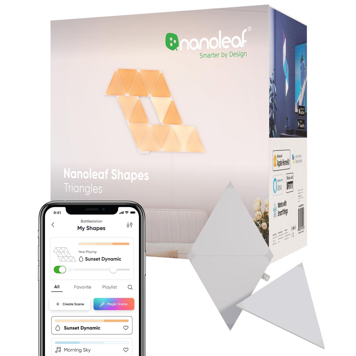 Nanoleaf Shapes Triangle Expansion Pack, 3 Additional Smart Light Panels LED RGBW - Modular Wi-Fi Colour Changing Wall Lights, Works with Alexa Google Assistant Apple Homekit, for Room Decor & Gaming