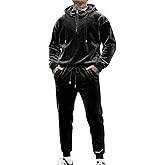 LecGee Mens Velvet Tracksuit Quarter Zip Pullover Hoodie and Joggers Sweatpants Casual Velour Sweatsuit Set