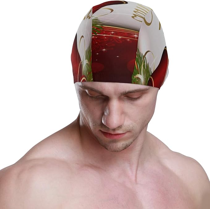 THKDSC Adult Swim Caps Holiday Classic Red Christmas Bell