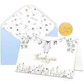 TEANXU 60 Pack Baby Shower Thank You Cards, Blank Cards bulk with Envelopes & Stickers for Baby Shower Birthday, Blue Clothes Cards, 4 x 6 inches