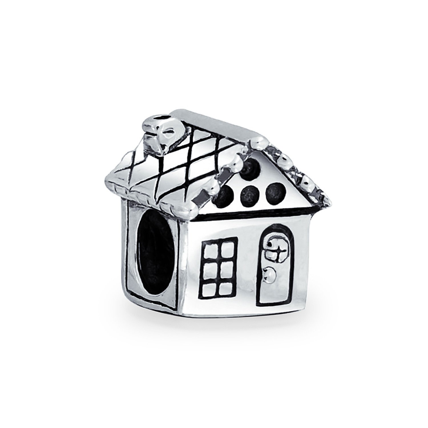 Bling Jewelry Sweet Heart New Homeowner Family House Charm Bead For Women Teen Oxidized .925 Sterling Silver Fits European Bracelet