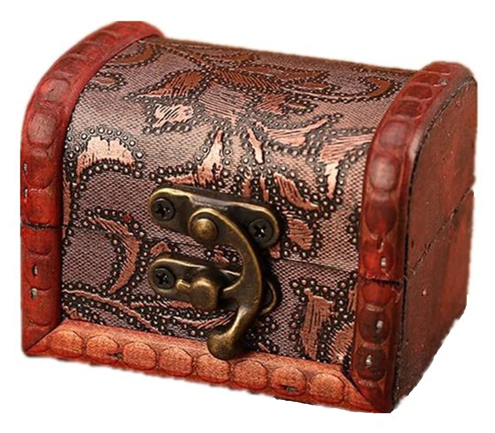 Vintage Small Wooden Lock Jewelry Holder Storage Necklace Bracelet Gift Box Case (Grass flower)