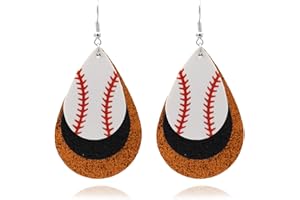 Fusamk Baseball Faux Leather Earrings Lightweight Teardrop Earrings Sequin Dangle Earrings