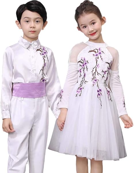 Amazon Co Jp キッズ ステージ衣装 ダンス ジャズダンス 演奏会 ピアノ発表会 ドレス 梅花柄 ワンピース 女の子 男の子 フォーマル 結婚式 子供 チュチュスカート ボーイズフォーマルスーツ 子供スーツ 卒業式 入学式スーツ パープル男の子 160 ホビー