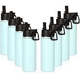 Volhoply 18oz Insulated Water Bottle Bulk 8 Pack,Kids Stainless Steel Water Bottles with Straw,Double Wall Vacuum Metal Cups Water Bottle,Wide Mouth Reusable Sport Flask for Cold Drink(Fog,8 Set)