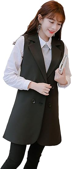 Sadall レディース ロングベスト 襟付き ベスト ロング丈 ベスト ジレ ノースリーブ カジュアル オフィス シンプル マニッシュ 無地 ポケット ファッション おしゃれ ベスト 通販 Amazon