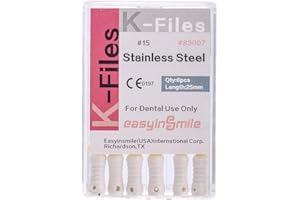EASYTODENTA K Files Dental 25MM Root Canal Cleaner Hand Use Files 6PCS for Endodontic Treatment (#15)