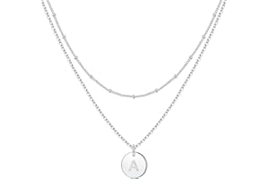 IEFWELL Easter Girl Kids Gifts - Initial Necklaces for Women Girls, Gold Silver Rose Gold Double Side Engraved Hammered Coin Necklaces, Layered Necklace Jewelry Pendant for Teen Girls