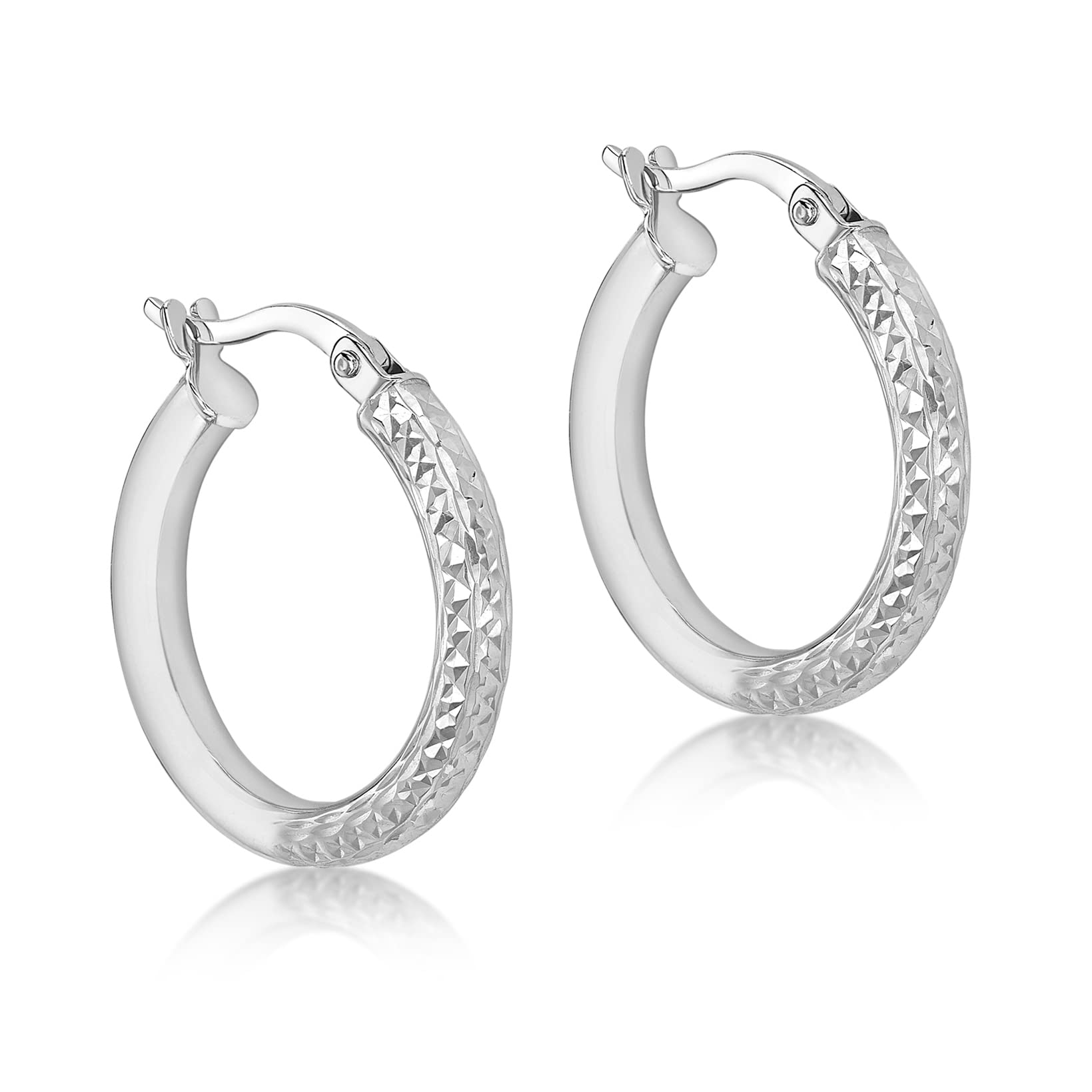 CARISSIMA Women's 9 ct White Gold Diamond Cut Creole Earrings