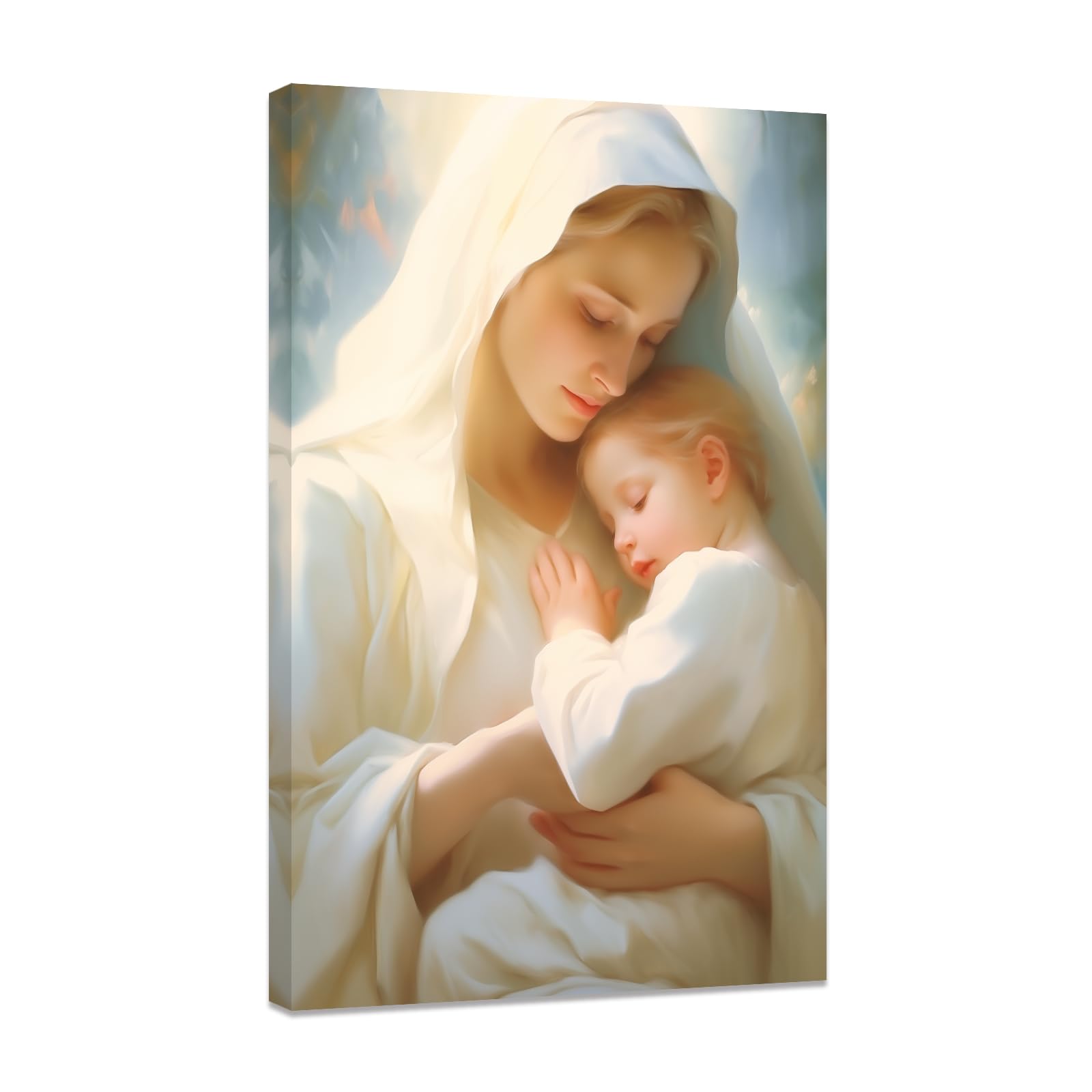 CCWACPP Virgin Mary Canvas Wall Art Framed Catholic Pictures Wall Decor Jesus With His Mother Painting Religious Spiritual Poster Prints Church Prayer Room Decor (B, (30.00 x 45.00 cms))