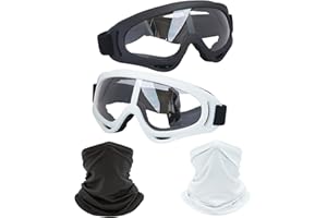 LJDJ Motorcycle Goggles,2 Pack Dirt Bike ATV Motocross Riding Hiking Protective with 2 Pack Neck Breathable Bandana Mask