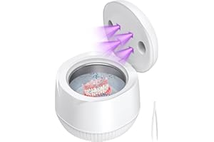 AUSSNICE Ultrasonic U-V Cleaner for Dentures, Retainer, Mouth Guard, Aligner, Whitening Trays, Toothbrush Head, 45kHz Ultrasonic Jewelry Cleaner, 200ML Ultrasonic Retainer Cleaner Machine at-Home or Travel Use
