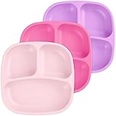Re-Play Toddler Plates with Dividers - Deep-Walled 3 Compartments Divided Plates for Kids - Dishwasher & Microwave Safe - Made in USA - Set of 3-7.37" x 7.37" x 1.25" - Princess