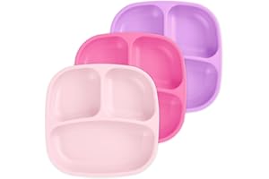 Re-Play Toddler Plates with Dividers - Deep-Walled 3 Compartments Divided Plates for Kids - Dishwasher & Microwave Safe - Made in USA - Set of 3-7.37" x 7.37" x 1.25" - Princess