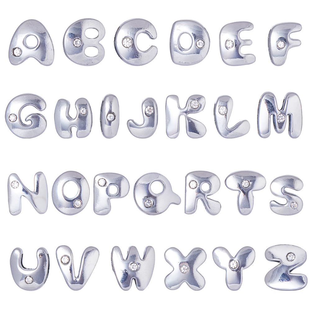 SUNNYCLUE 1 Box 52Pcs Alphabet Beads Alphabet Letter Charms Rhinestone Letter Beads Bulk A-Z Charms Spacer Loose for Jewellery Making DIY Bracelets Necklaces Craft Supplies