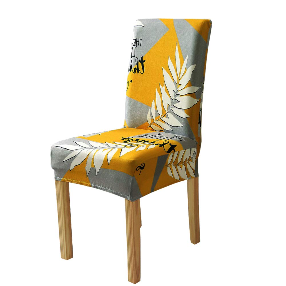BCKAKQA Dining Chair Covers Grey Yellow Leaf Set of 6 Soft Stretch Spandex Removable Washable Chair Protectors for Dining Room Wedding Banquet Party Decor
