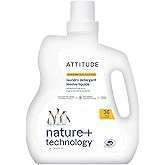 ATTITUDE Liquid Laundry Detergent, EWG Verified, HE Compatible, Plant-Based & Vegan, Natural Laundry Soap, Citrus Zest Scent, 60.8 Fl Oz