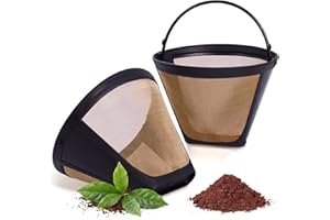 2Pcs Gold Reusable Coffee Filter 4-5 Cup Fits Ninja, Cuisinart, Black & Decker, Mr. Coffee, Hamilton Beach – Durable & Eco-Fr