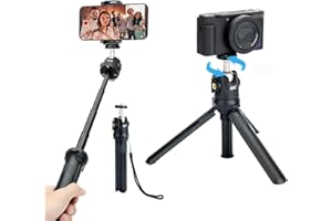 JJC 2 in 1 Extendable Mini Vlogging Tripod & Selfie Stick for Sony ZV-E10 II ZVE10 ZV-1F ZV1F ZV-1 II ZV1 RX100 VII A6100 A6400, Canon PowerShot V1 SX740 HS G7X Mark III II EOS R100 R50 R10 & More