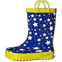 K KomForme Kids Girl Boy Rain Boots, Waterproof Rubber Printed with Handles