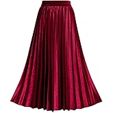 TONCHENGSD Women's High Elastic Waist Velvet Midi Long Pleated Swing Ruffled Skirt