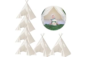 6 PCS Teepee Tent for Kids,Washable Tapered Kids Teepee Tent,Bohemian Teepee Tents,White Collapsible Sleepover Tents,for Boys