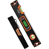 Mecurate 15.7-Inch Digital Level &amp; Angle Finder, Magnetic, &plusmn;0.1&deg; | &plusmn;0.1&deg; at 0&deg;/90&deg;, strong magnetic V-groove base, auto-flip backlit LCD, IP54 protection, 4 units, audio alerts, carrying case.