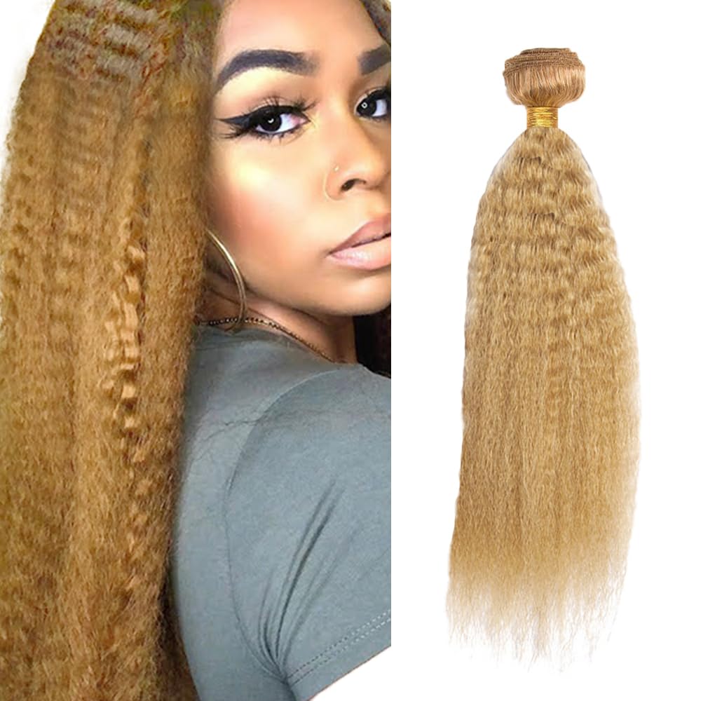 Photo 1 of #27 Blonde Bundles Human Hair Yaki Straight Bundles 20 Inch 1 Bundle Unprocessed Brazilian Virgin Hair Honey Blonde Kinky Straight Human Hair Extensions