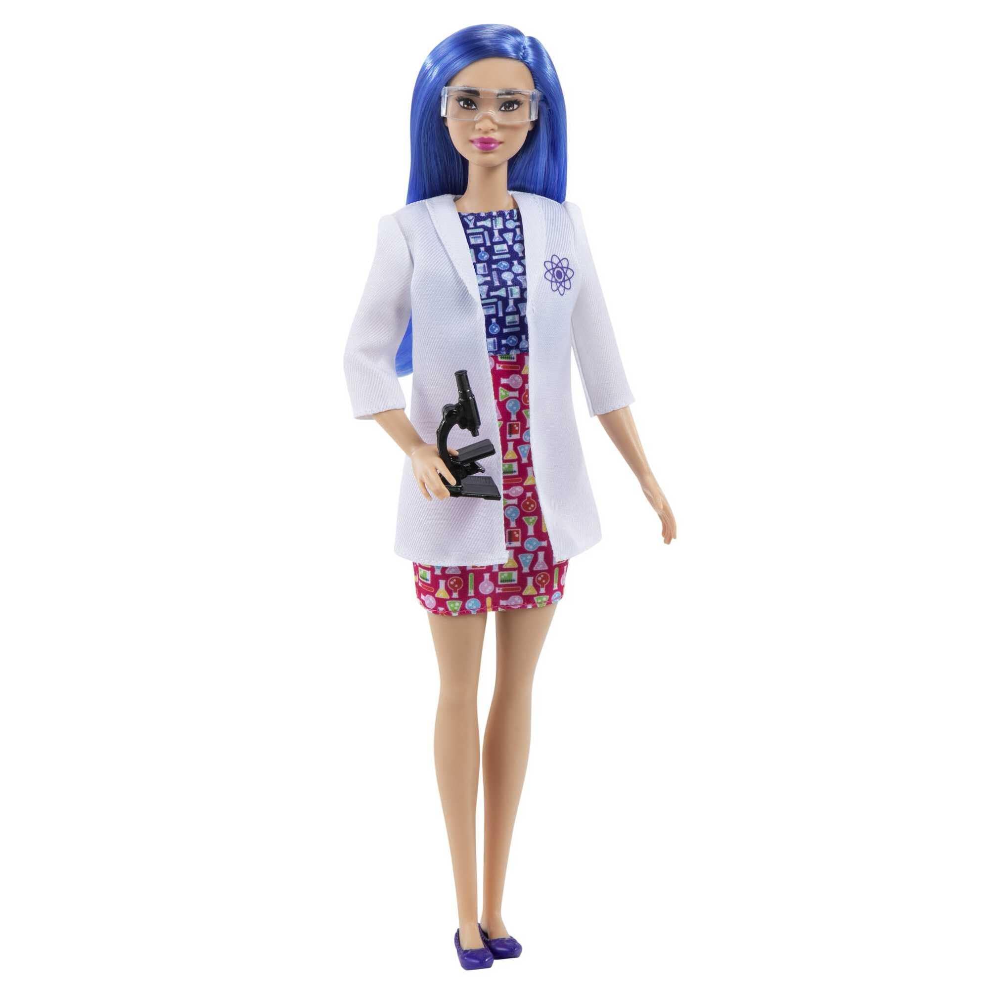 Barbie Scientist Doll (12 inches), Blue Hair, Color Block Dress, Lab Coat & Flats, Microscope Accessory, Great Gift for Ages 3 Years Old & Up, HCN11