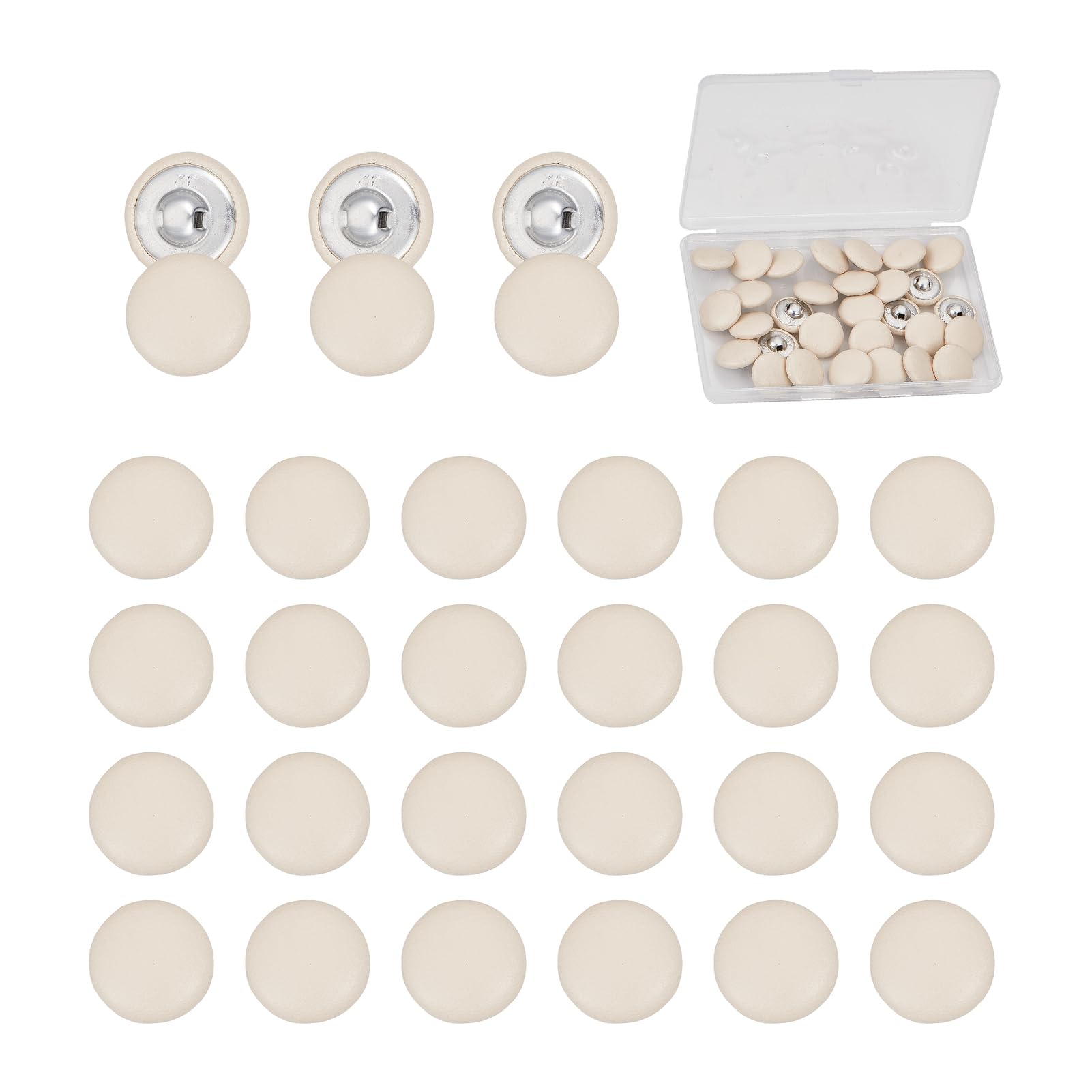 NICENEEDED 30 Pcs PU Leather Covered Buttons, 20mm Beige Round Buttons, Faux Leather Metal Shank Button Sew On Upholstery Knitting DIY Handcraft Decoration for Sewing Making Supplies