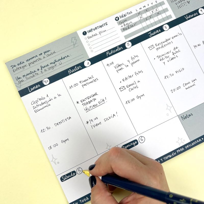 Planificateur hebdomadaire Pedrita Parker A4 - Planificateur hebdomadaire en espagnol sans date pour améliorer votre productivité [52 feuilles de grammage élevé]