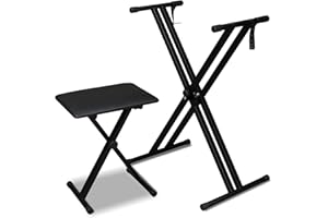 Ktaxon Double X Keyboard Stand and Bench Set, Adjustable Height Digital Piano Stand with Lockable Straps for 49 61 76 88 Keys