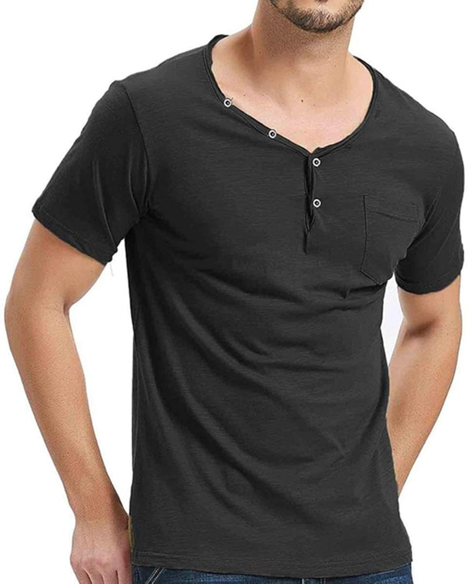 Hongqizo Men Button Up Henley Shirts Short Sleeve Tees Solid Color T Shirts Casual Tops at 