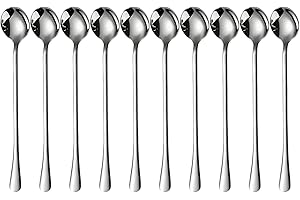 Long Handle Ice Tea Spoons, 10Pcs Coffee Spoons for Stirring Stainless Steel Long Cocktail Spoon Polished Tea Accessories for