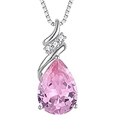 Blaniy Teardrop Necklace 925 Sterling Silver Birthstone Pendant Necklace Created Gemstone Jewelry for Women