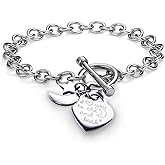 Pearlina Solid Stainless Steel Bracelet - I Love You To The Moon and Back Heart Charms w/Moon & Star - Jewelry Gift for Women -Charm Bracelets - Birthday Anniversary Christmas Gift for Woman -7.5"