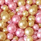 Cymtoo 140 Pieces Floating Pearls for Vase Filler Pearl Beads No Hole Vase Pearls Makeup Beads for Brushes Holder, Home Wedding Decor 10/14mm(Gold, Pink)